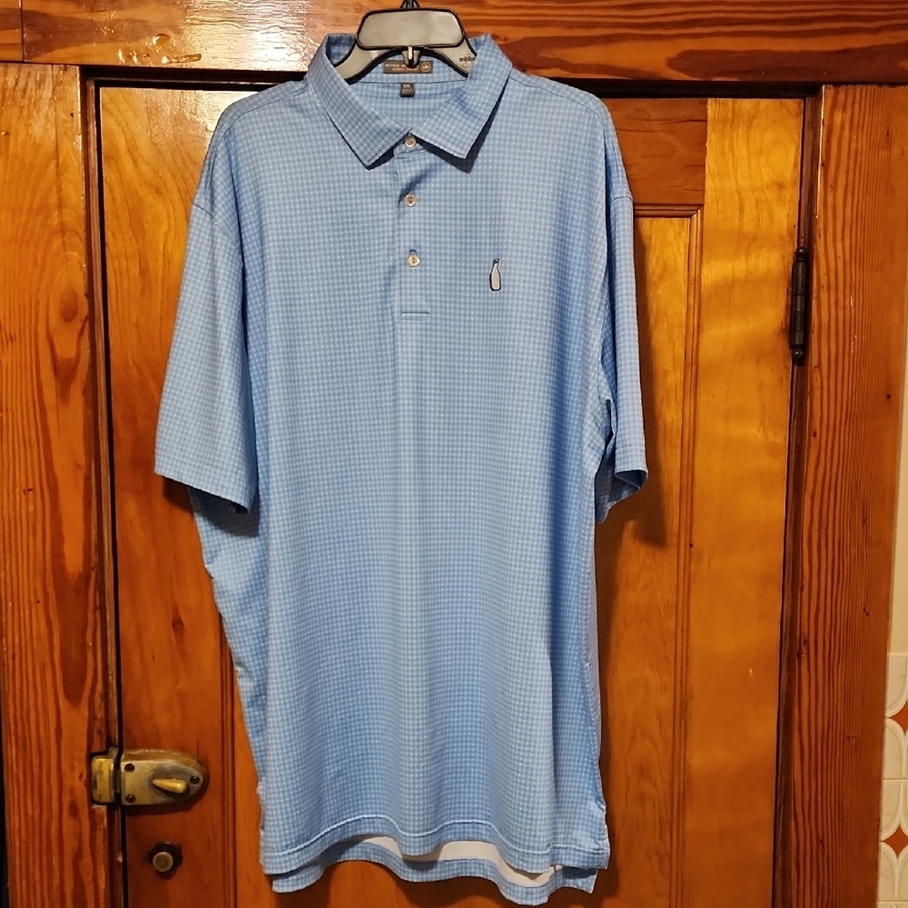 Peter Millar Summer Comfort Light Blue Micro-Check Golf Polo Shirt XXL